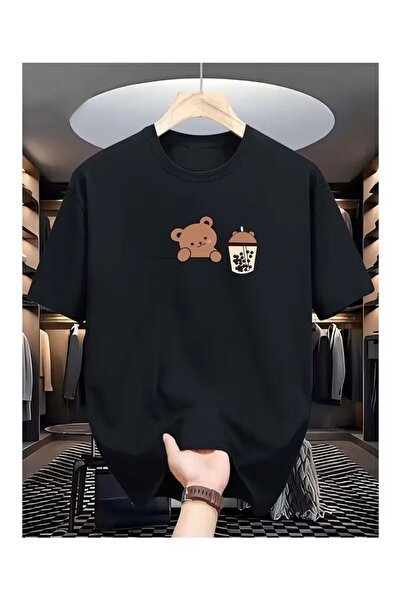 ZEMLİYA Unisex "Bear Bubble Tea" cu imprimeu tricou - Stil modern