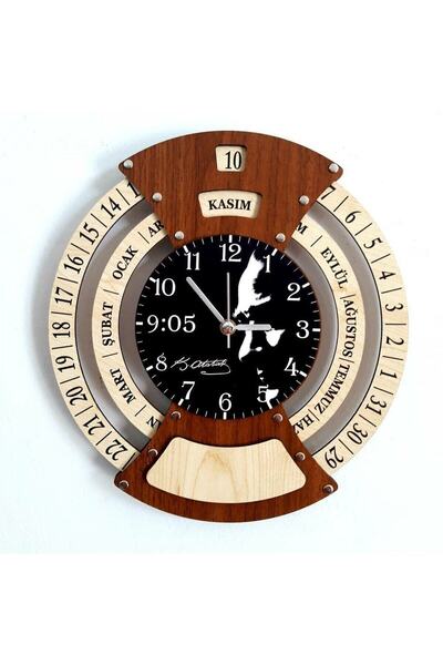 Empressco Atatürk Saat Ahşap Takvimli Duvar Saati Atatürk Resimli