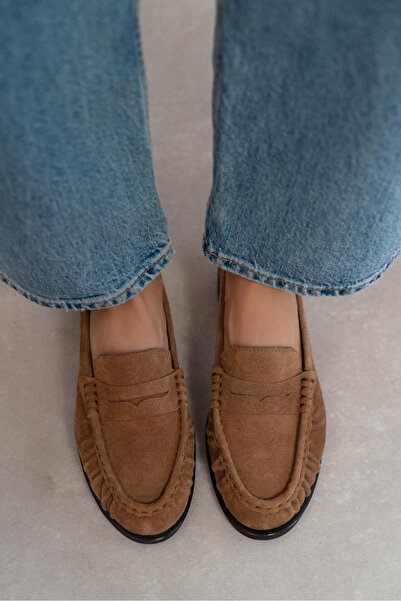NİŞANTAŞI SHOES Naty Desert Dark Beige Suede Genuine Leather Women's Loafers ...