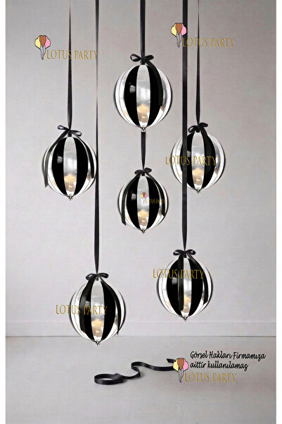 LOTUS PARTY Gümüş Siyah Küre Balon Parlak Küre Balon Tavandan Sarkıtmalı Küre...