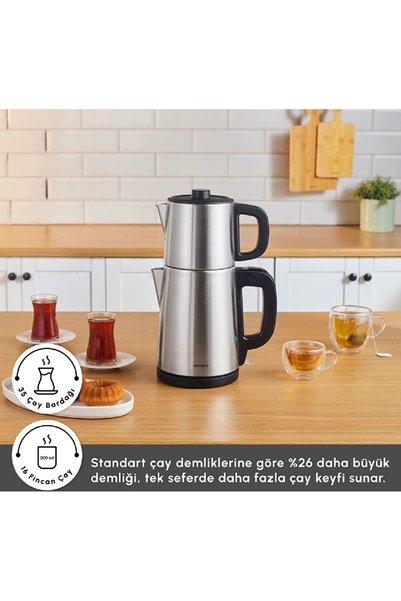 Karaca TeaBig XL 35 Çay Bardağı Kapasiteli 2 in 1 Çelik Çay Makinesi ve Su Isıtıcı Inox