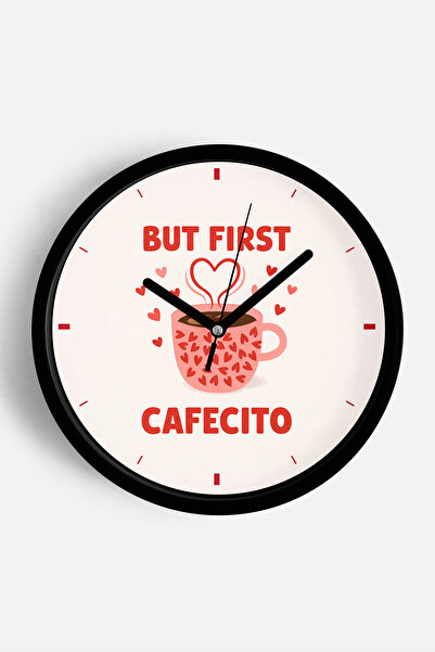 JHAAR Coffee Themed Kitchen Wall Clock - 30cm - Black Case with Glass Front -...