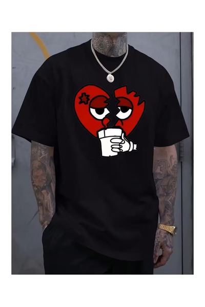 ZEMLİYA Unisex T-shirt  "Σπασμένη Καρδιά " με τύπωμα - Μοντέρνο Στυλ