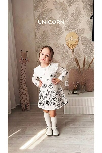 UNICORN KIZ ÇOCUK BEBE YAKA ELBİSE