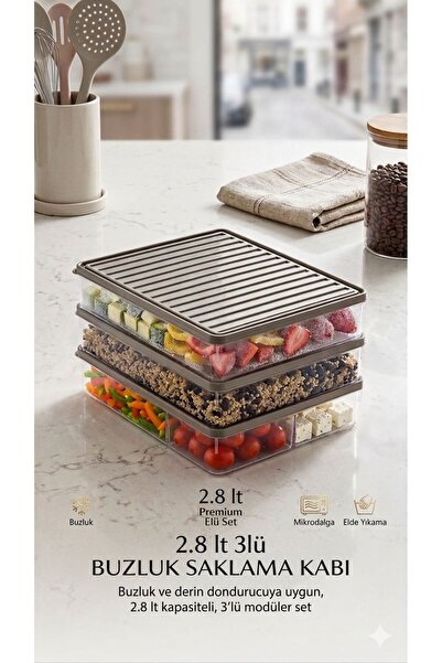 ShopHouse 2,8 Lt Saklama Kabı 3Lü Set Buzluk Düzenleyici XL
