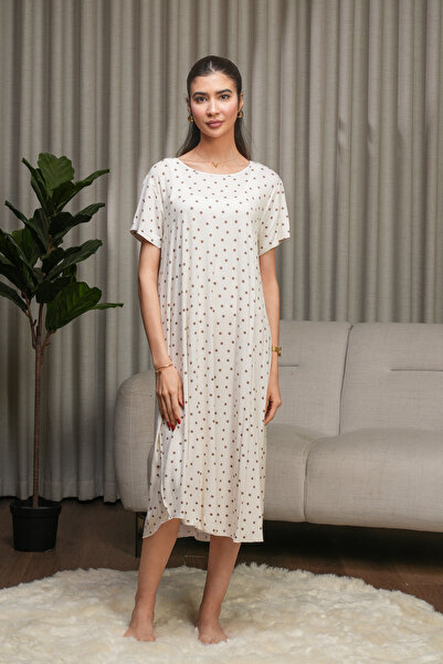hendam Stretchy polka dot house dress - creamy white.