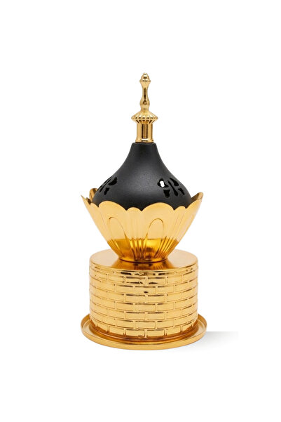 Generic مبخرة ذهبية فاخرة للعيد بغطاء اسود يعطي فخامة للمكان