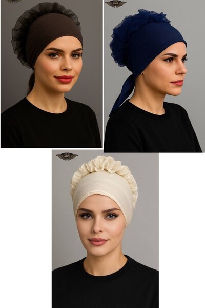 ALDAIYR 3 قطع من قبعات الحجاب المزينة بالكشكشة