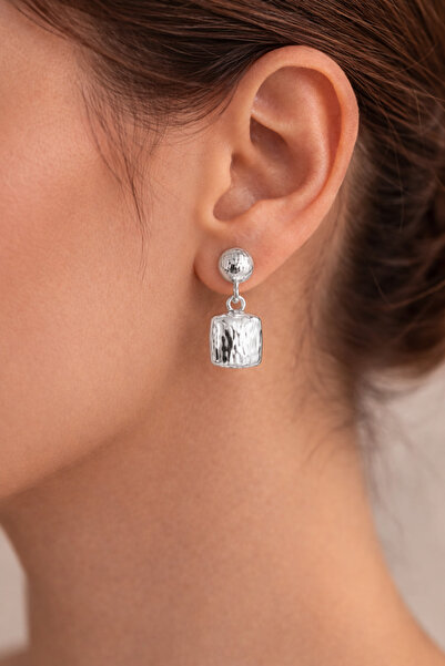 Takıtolia Zyra Silver Minimal Square Shaped Silver Color Earrings – Modern St...