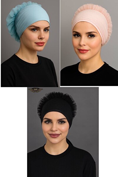 ALDAIYR 3 قطع من قبعات الحجاب المزينة بالكشكشة