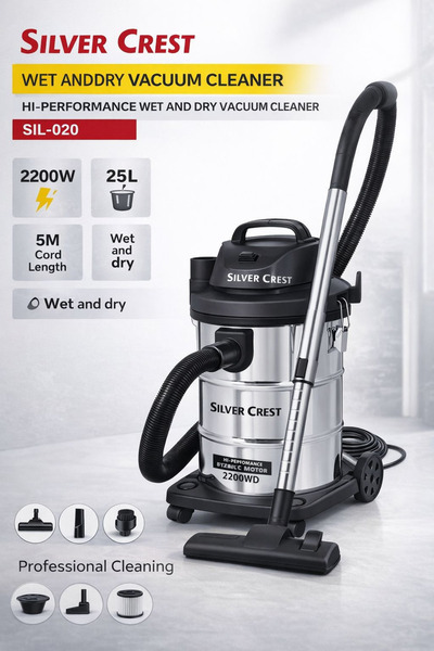 Silver Crest 25-liter wet and dry vacuum cleaner with high suction power of 2...