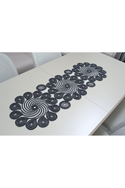 tiftikhome Vortex Lüks Runner Salon Oda Sehpa Masa Örtü Takımı Fransız Güpürl...