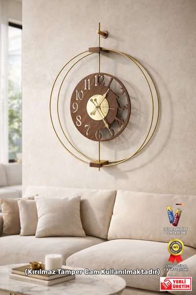 Wallover Design XL Boy Temperli Kırılmaz Camlı Larissa Luxry Gold/Ceviz Metal...