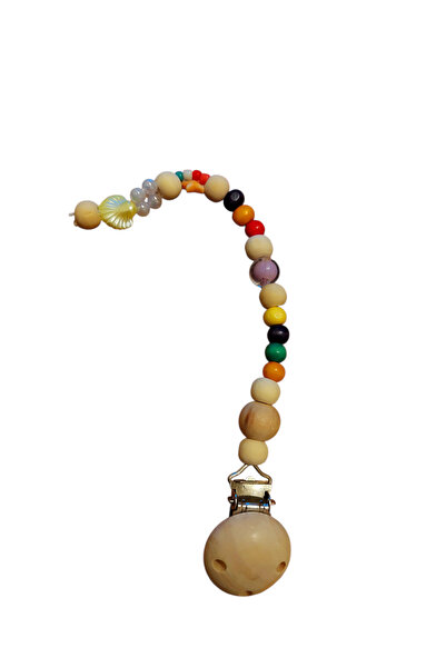 Handmade El Yapımı Ahşap Boncuklu Emzik Tutucu – Renkli Doğal Emzik Zinciri