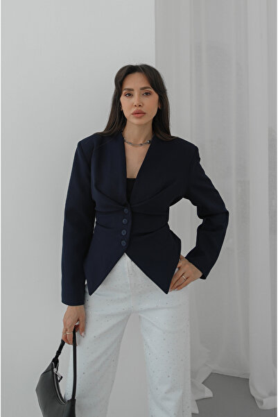 Havoş Mornarsko plava blejzer jakna sa detaljima vezanja na leđima