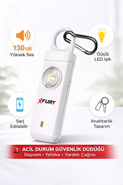 FURY Kişisel Güvenlik Alarmı 130dB-Kadın Güvenlik Alarmı-Deprem Düdüğü-Şarjlı...