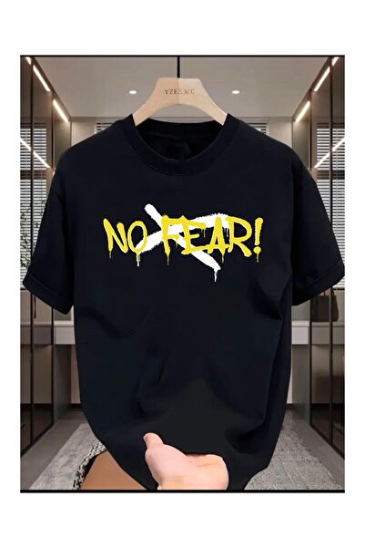 Printiva Unisex Oversize NO FEAR Βαμβακερό T-SHIRT με στάμπα και κοντό μανίκι...