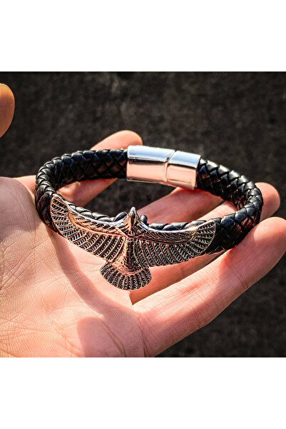 CARAVSTORE Leather Strap Eagle Detail Men's Bracelet