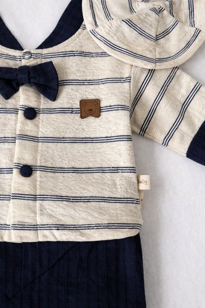 MİNİZEYN TEKSTİL Baby Boy Cotton Newborn Set with Bow Tie and Hat, 5 Pieces