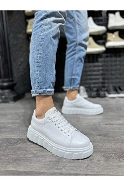 Mhoda Shoes Rlx-A44 Men's Lace-Up High Sole Skin Sneakers Shoes Cbt - White