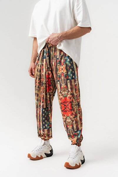 go gang own Σαλβάρι Με πιέτες με σχέδιο σημαίας και ελαστικά στη μέση και στα...