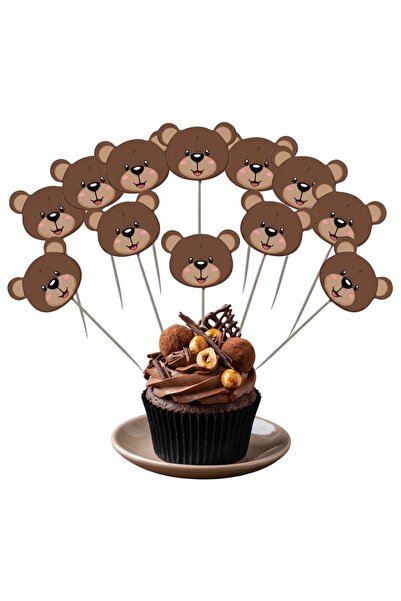 OGELAPARTY 12 Adet Sevimli Ayıcık Cupcake - Doğum Günü ve Parti Süsleme Kürda...