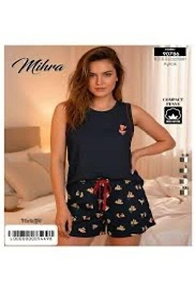 GAMZELİRENKLERİM Mi̇hra Laci̇vert Ayicik 90786 - Sleeveless - Shorts Pajama Set