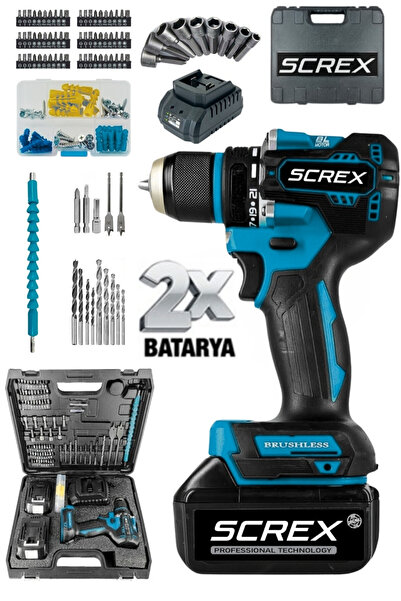 SCREX 10 Pilli Kömürsüz Akülü Vidalama Yeni Nesil Çelik Mandren Çift Şanzıman...