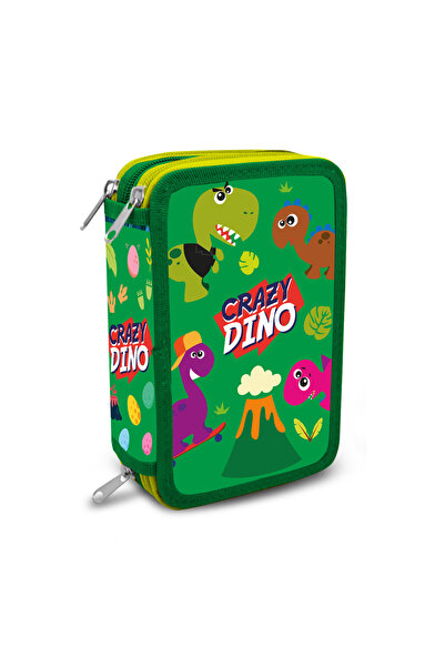 KIDSEUROSWAN Pencil case equipped 43 pieces, 3 compartments, Crazy Dino Green