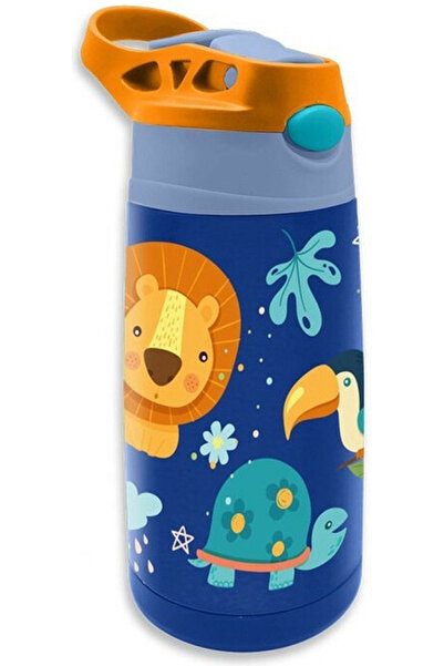 KIDSEUROSWAN Termos din oțel inoxidabil, fără BPA, 400 ml, albastru junglei