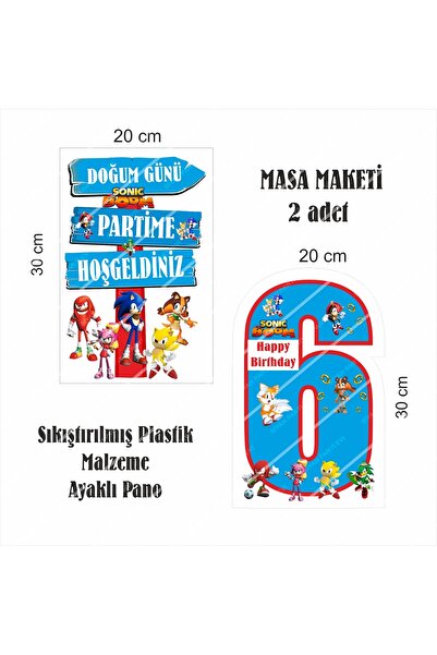 abjad Sonic Boom Doğum Günü Masa Panosu / Pasta Süsü Seti 6 Yaş