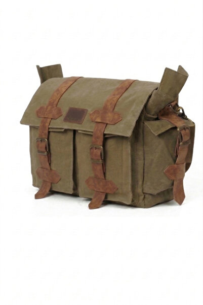 MANDOSİ Waxed Canvas Messenger Bag - Large Size Functional Daily Vintage Mult...