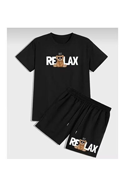 Marco Fresco Unisex Bear Printed Oversized Short Sleeve T-Shirt Shorts 2-Piec...