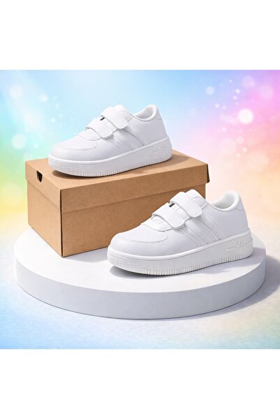 Ayakx Spor Zilnic Băieți Fete Pantofi albi pentru copii Velcro Dublu dungi Pa...