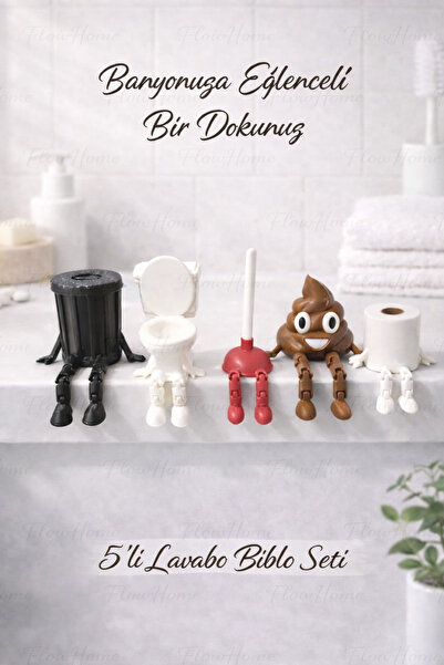 Flow Home Dekoratif 5’li Labuva Seti Hareketli Ayaklı Masa Üstü Süsü Raf Deko...