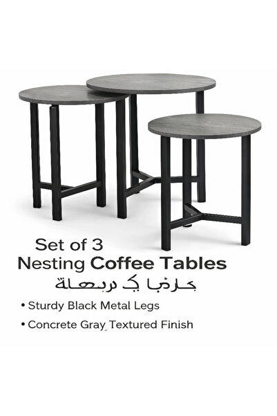 POWER Three-piece coffee table set, round sofa side table, metal frame, easy ...