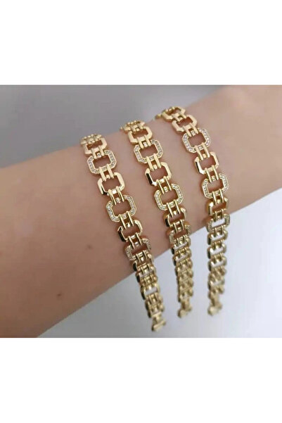 naaksesuar Gold Color Geometric Stone Detailed Luxury Women's Bracelet