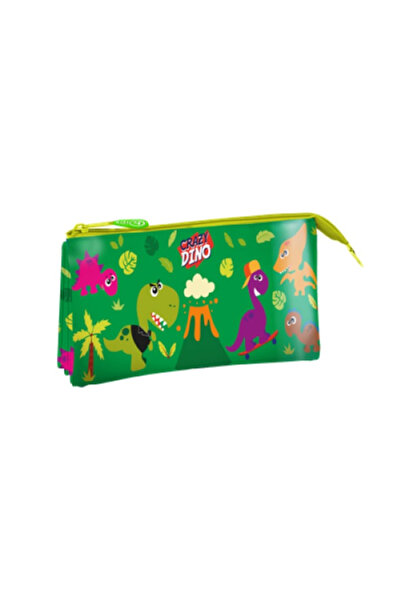 KIDSEUROSWAN Pencil case 3 compartments, Crazy Dino Green