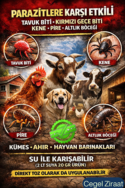 Cegel Ziraat Tavuk Biti-Kırmızı Gece Biti-Kene-Altlık Böceği-Akar İlacı 1KG Toz