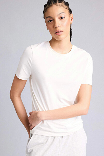 DeFacto D2296AXER105 Αθλητικό μπλουζάκι με κοντό μανίκι σε χρώμα εκρού με λαι...