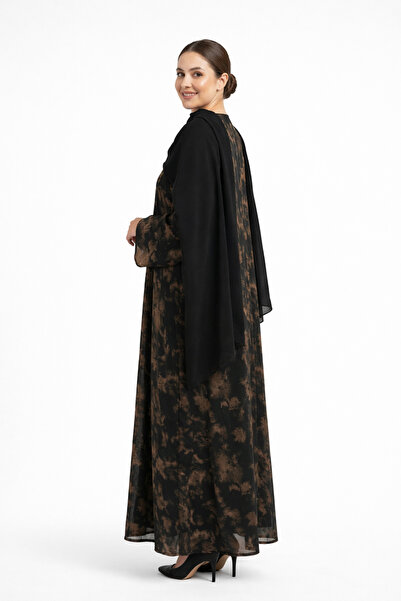 Haz عباية شيفون مطبوعة بالذهب