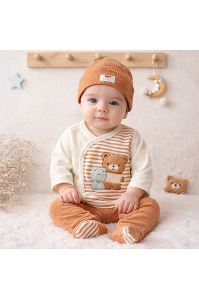 Happy Baby Butik Babyim %100 قطن دمية دب للأطفال الذكور منقوش مخطط مجموعة من ...