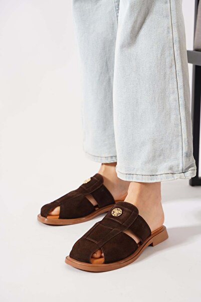 Moda Pie Yesrat Γνήσιο Δέρμα Καφασωτός Κλωβός Με αγκράφα Γυναίκες Παντόφλες Κ...