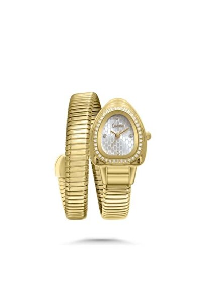 catera Katira Women's Watch - Gold Snake Design, White Dial