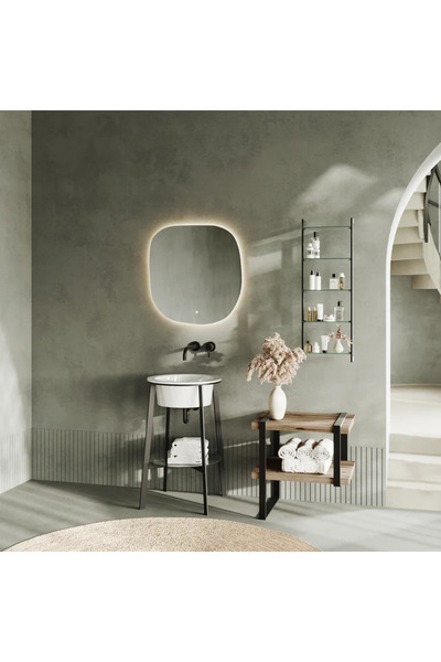 OEM Στρογγυλός τετράγωνος καθρέφτης μπάνιου LED, 70 x 60 εκ.