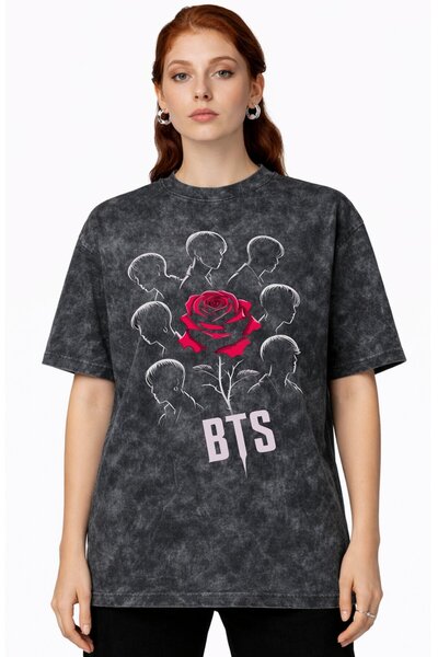 SEVBANO Μπλουζάκι BTS Music Group με στάμπα Unisex Oversize Vintage Washed T-...