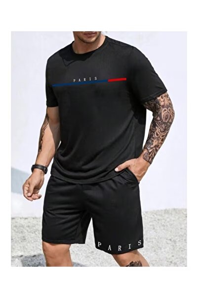 Massgai Unisex Design Paris Printed Oversized Short Sleeve T-Shirt Shorts 2-P...