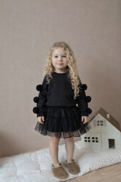 Arjen Girl's Pompom Detailed Tulle Piece Knitwear Set 2-Piece Set2/3/4/5