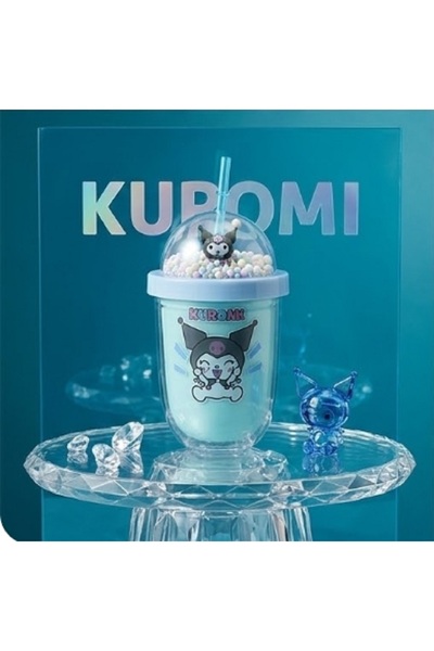 hediyeconcepti Kuromi & Friends 3D Figured Glittery Glass with Straw