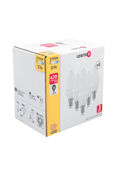 Lexman Bec LED Lexman, E14, C35, 4.2 W, alb cald, 2700K, 470 lm, tip lumanare...